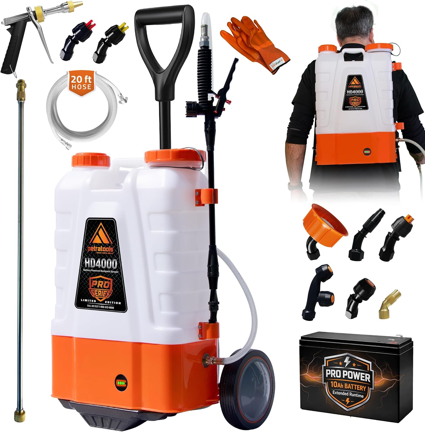 large herbicide sprayer Battery Powered Backpack | PetraTools HD4000 Sprayer 4-gallon capacity